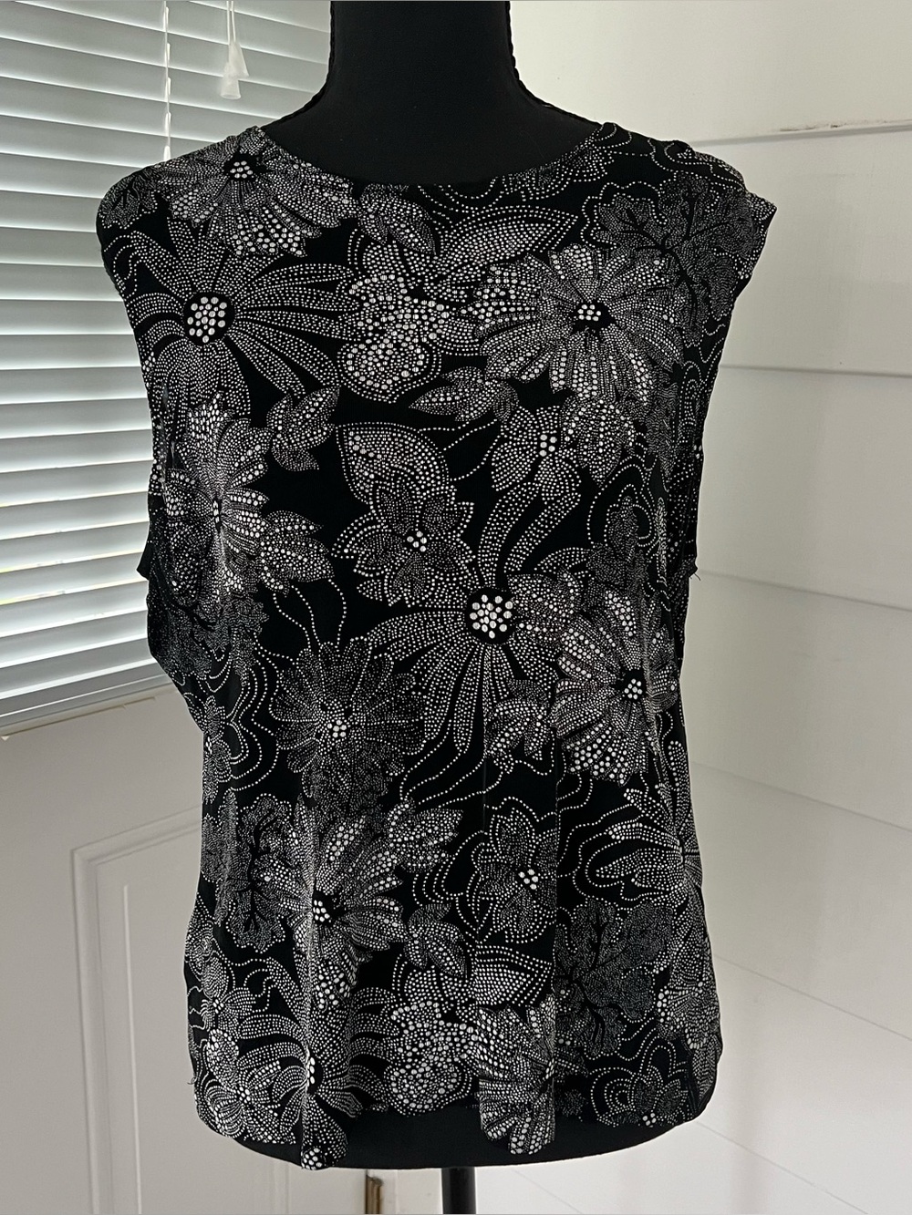 Laura Ashley Vintage Black Tank Top with White Floral Print